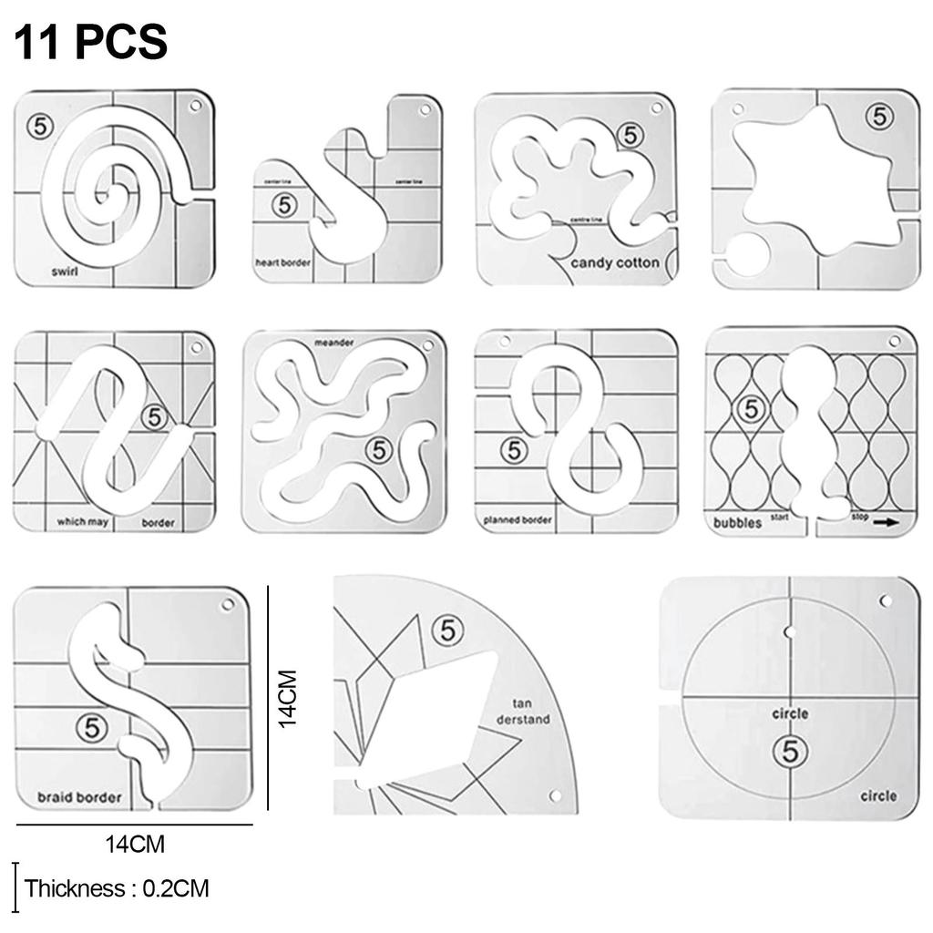 Free Motion Quilting Templates Set DIY Multifunctional Transparent Portable Sewing Cloth Ruler Domestic Stencils for Apprentices