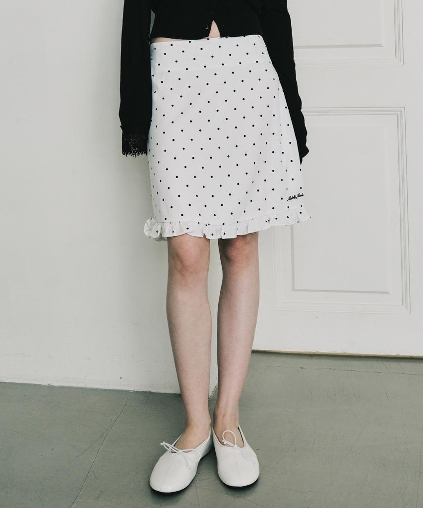 Nigaennikol Dot Ruffle Midi Skirt_Ivory