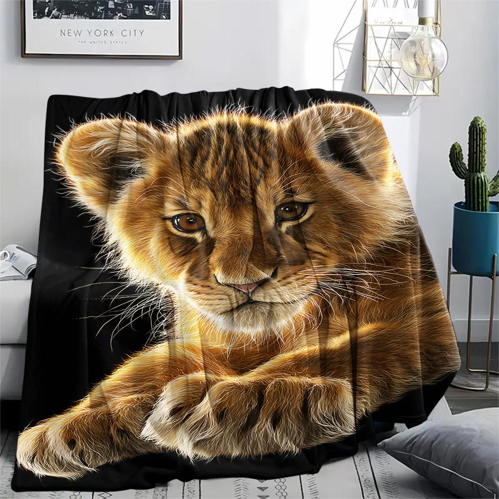 Lion Cub Print Flannel Blanket, High Quality Comfortable for All Seasons, Home Decor, Warmth and Comfort, Perfect for Christmas Gifts