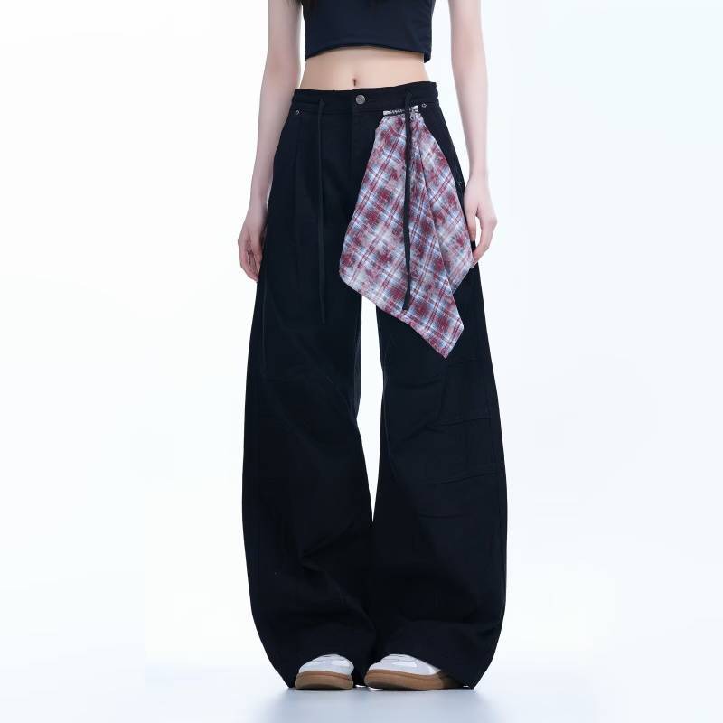 

JYL Women s Cargo Pants Plus-Size American Subculture Dirty Print Wide-Leg Denim S амарантовый
