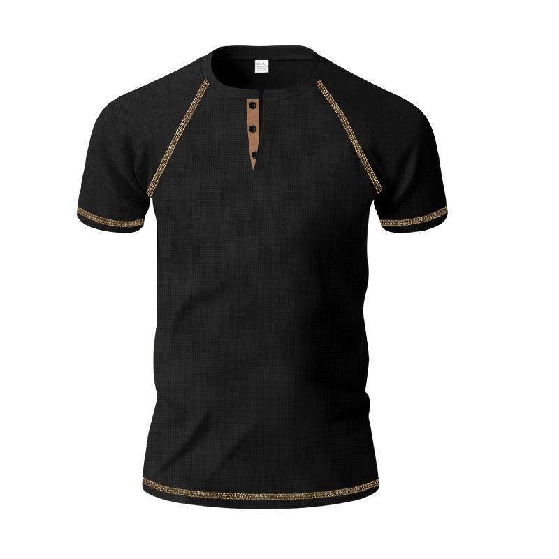 Mens Casual Summer Waffle Raglan Short Sleeve Henley T Shirt