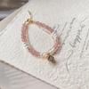 Natural Strawberry Quartz and Freshwater Pearl Beaded Bracelet for Women