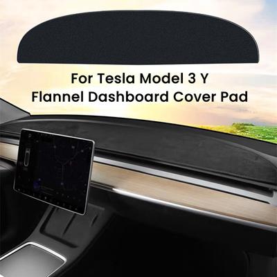 Flannel Dashboard Cover Pad For Tesla Model 3 Y 2017-2023 Sunshade Protector Anti-UV Dash Mat Sunshield Non-slip Car Accessories