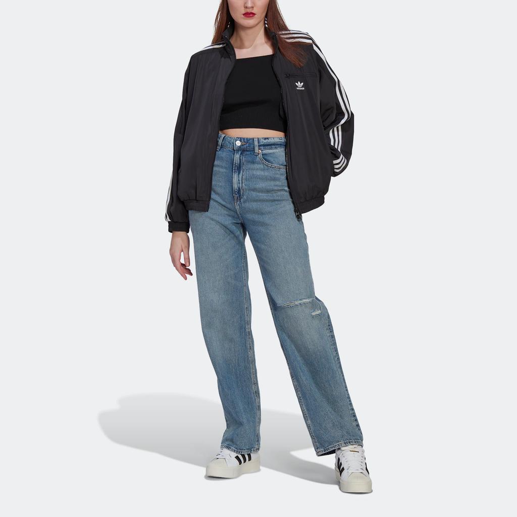 Adidas Originals Trefoil Track Jacket With Stripe Print And Zip-Up Stand Collar Women Tops Black HM2152