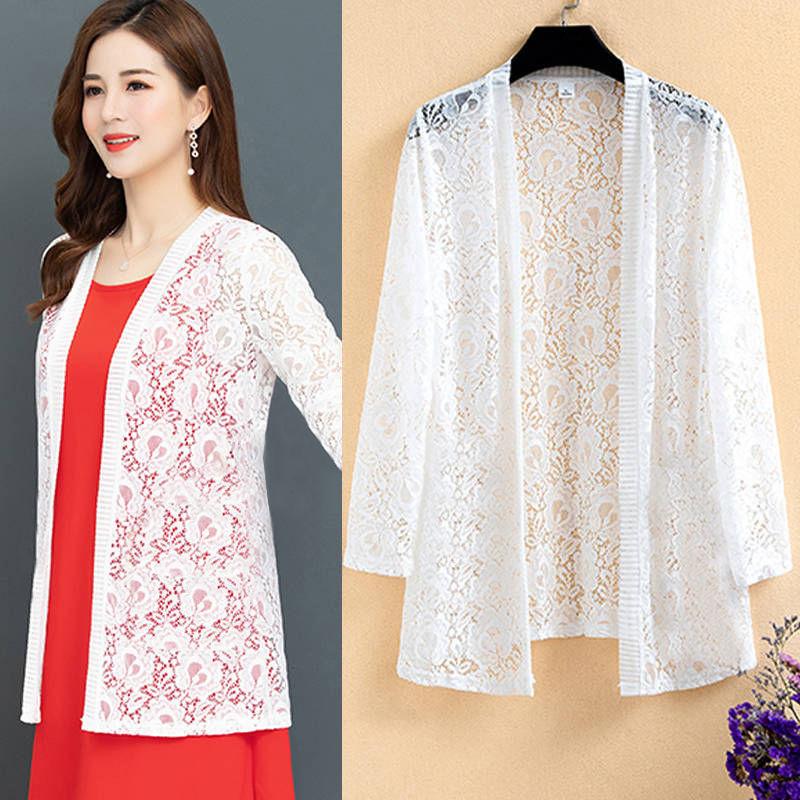 Female Long-sleeved Sun Protection Clothes Air Conditioning Shirts Summer New Women Loose Openwork Lace Cardigan Thin Coat