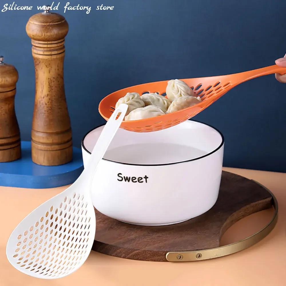 Home Kitchen Leaky Spoon Large Multi-Purpose Fishing Noodle Long Handle Non-Slip Round Strainer Drainer Eco-Friendly