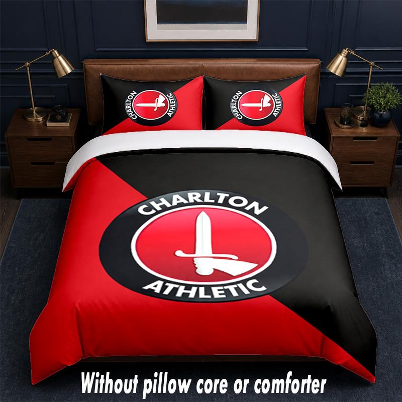 Charlton Athletic FC Design Bed Bedding Set 1 Duvet Cover + 2 Pillowcases Soft Breathable Household Bed Linens