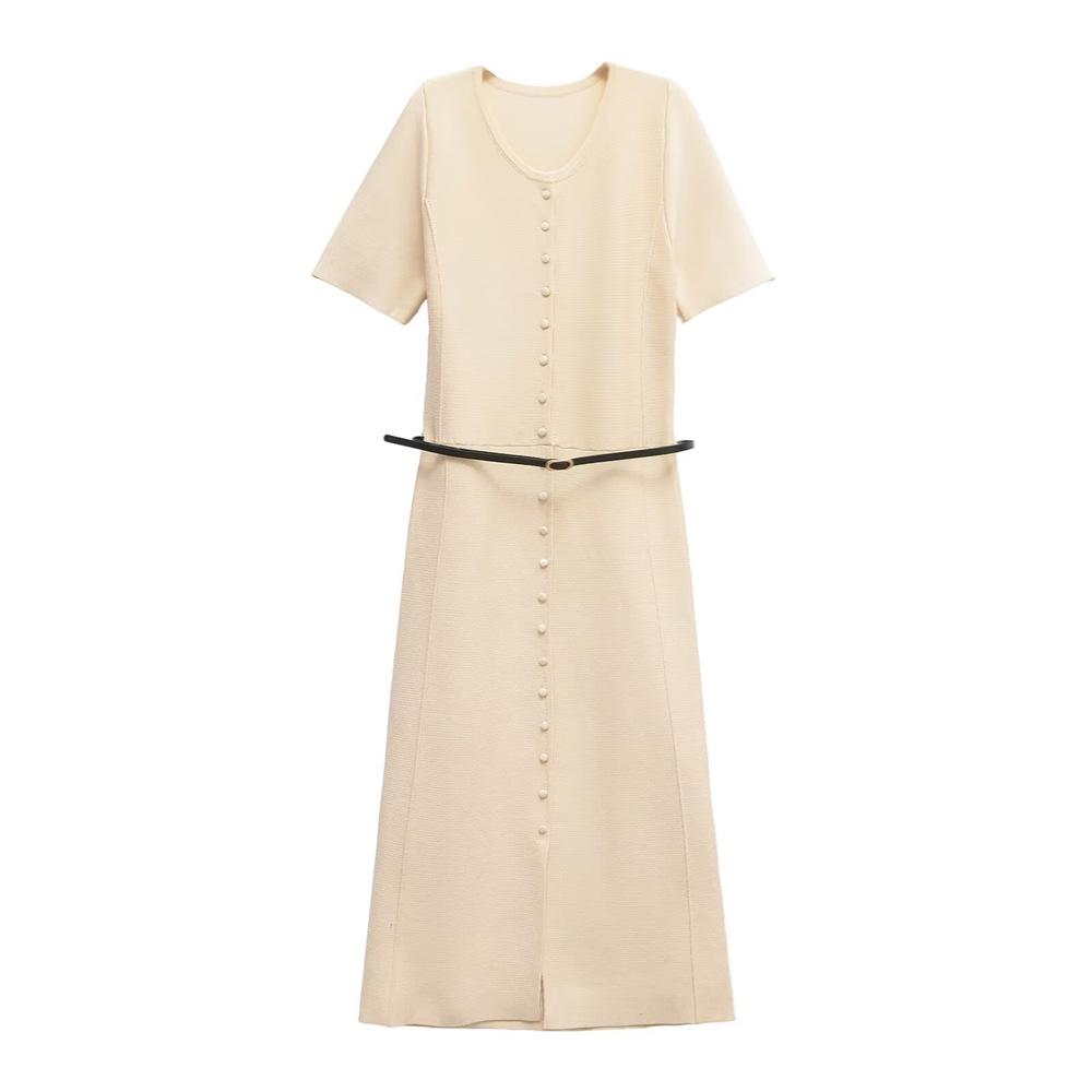 

Spring/Summer 2025 Women s Slim Fit Belted Round Neck Short-Sleeve Dress Small
