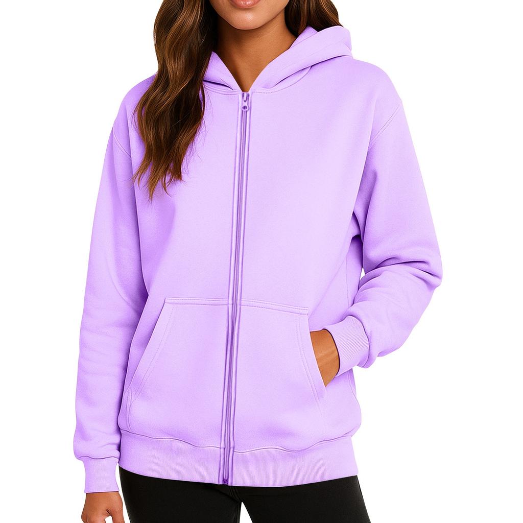 Ladies' Fashionable Solid Color Casual Hooded Long Sleeved Coat