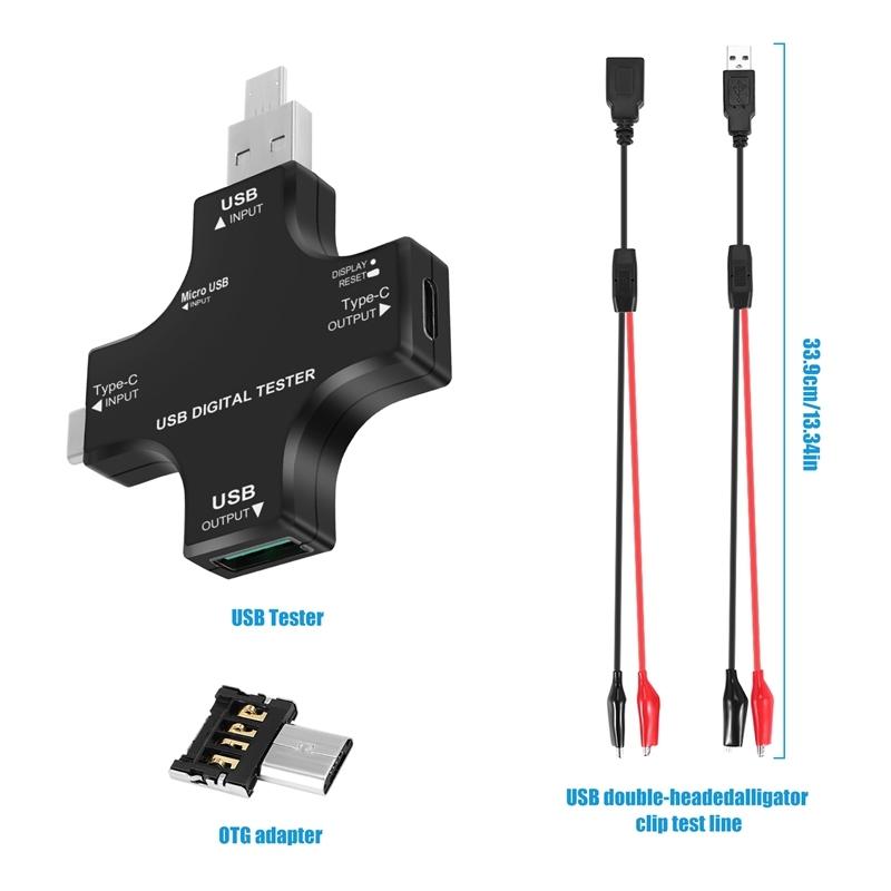 USB C Tester,2 In 1 Type C USB Tester Color Screen IPS Digital Multimeter,Voltage,Current,Power,Resistance,Temperature,with Clip