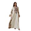 Womens Ethnic Floral Embroidered Maxi Dress Long Sleeves Crew Neck Fringe Detail Resort Wear Abaya