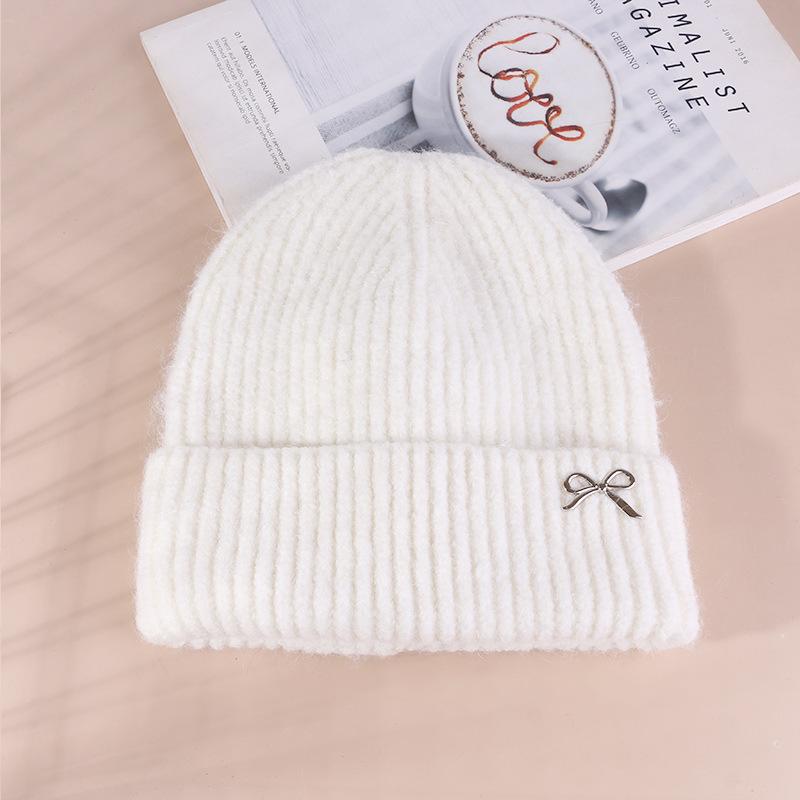Korean Sweet Bow Hat for Women  Autumn and Winter Woolen Hat Large Head Circumference Versatile Warm Ear Protecting  Face Showing Small Knitted Hat