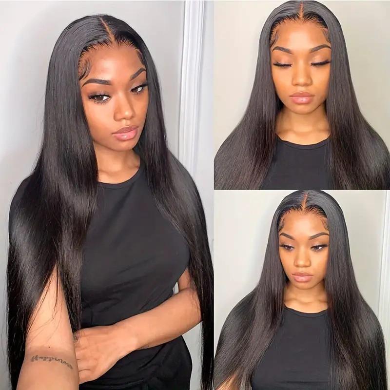 Lace Front Long Straight Synthetic Wig With Parting Heat-Resistant Fiber Natural Look All Face Shapes