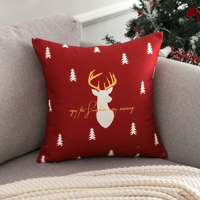 Christmas Cartoon Pillow cover,Santa Claus,reindeer,snowman,cute Pillowcase,home Celebration,red Creative Gift