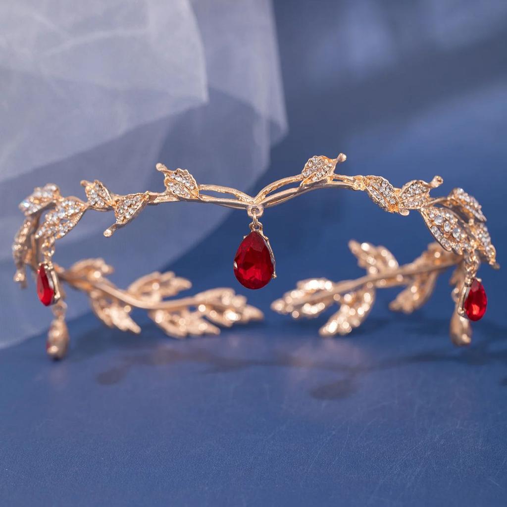 Nuovo Vintage Corona Foglie Goccia Pendente Tiara Cerchietto Matrimonio Strass Festa Principessa Elfo Acconciatura Gioielli
