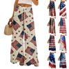 Women Summer Boho Palazzo Pants High Waist Wide Leg Floral Printing Casual Trousers With Pockets