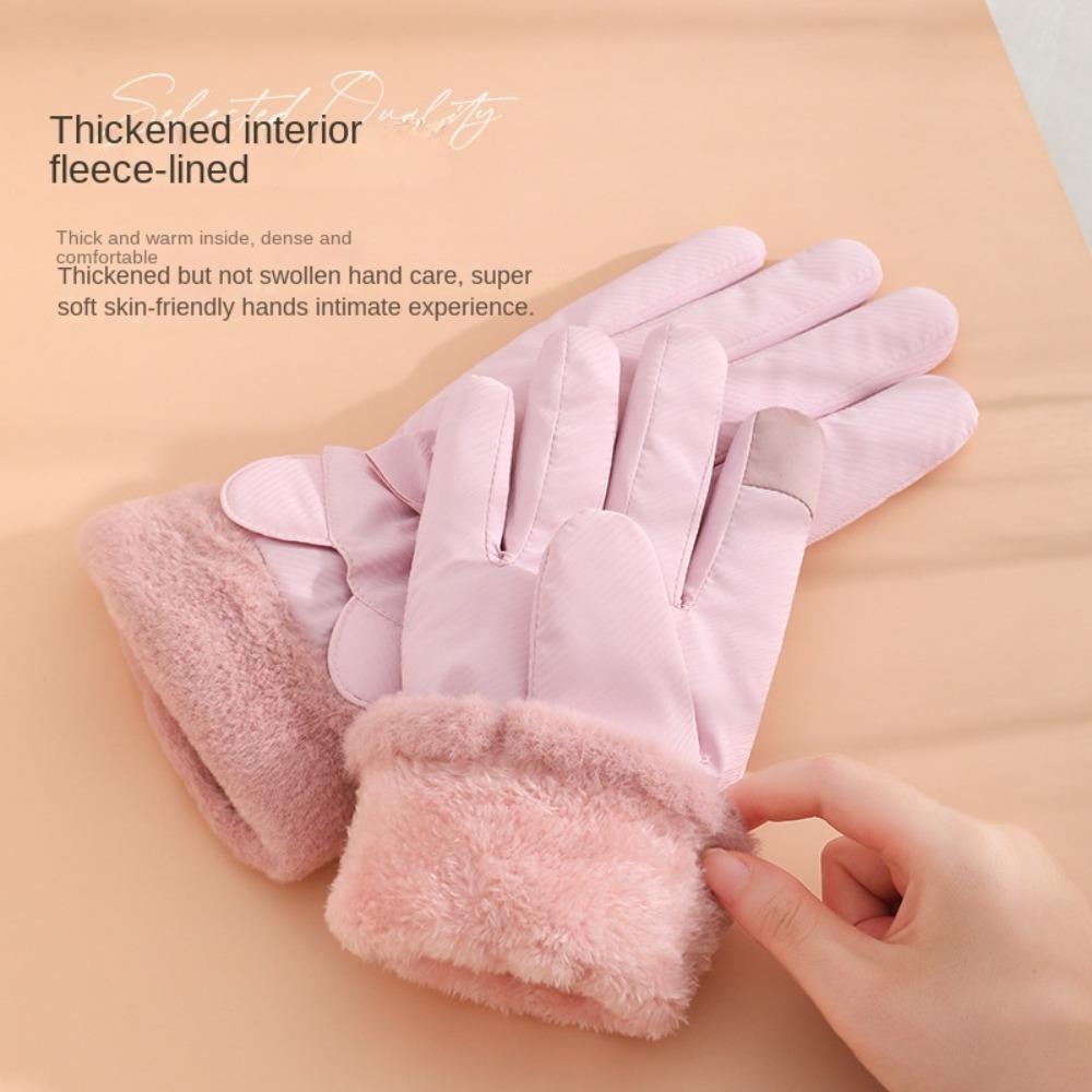 Down Cotton Plush Thickened Gloves Soft Satin Windproof Gloves Cute Ears Finger Mittens Autumn