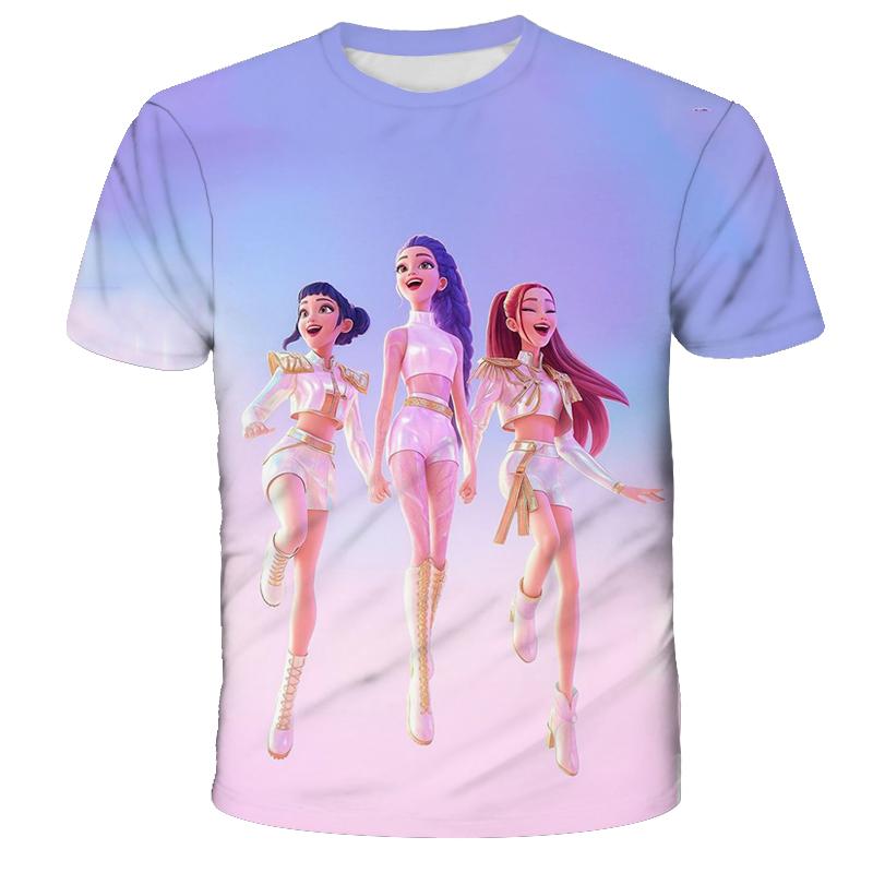 2025 Movie KPop Demon Hunters T-shirt Summer Short Sleeve Tee for Casual Loose Girl Boy Graphic Printed Tops