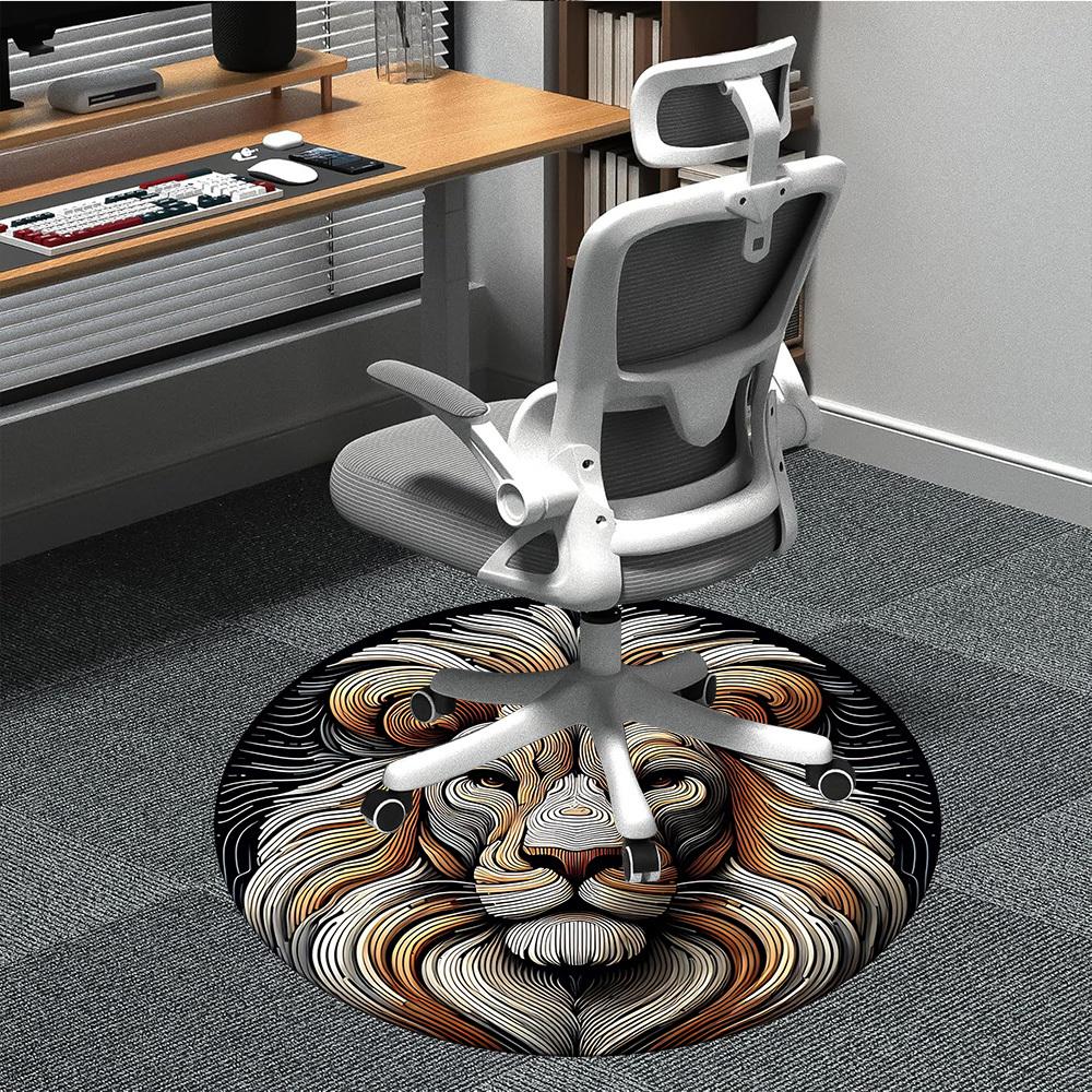 1PC Lion Face Office Round Rug, Non Slip, Soft and Durable Office Rug for Interior Decoration, Perfect for Office