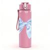 1PC Light Blue Satin Bow Decor Print 750ml Color Plastic Sports Water Bottle Leakproof Flip Straw Lid Suitable for Sports Office Home Use