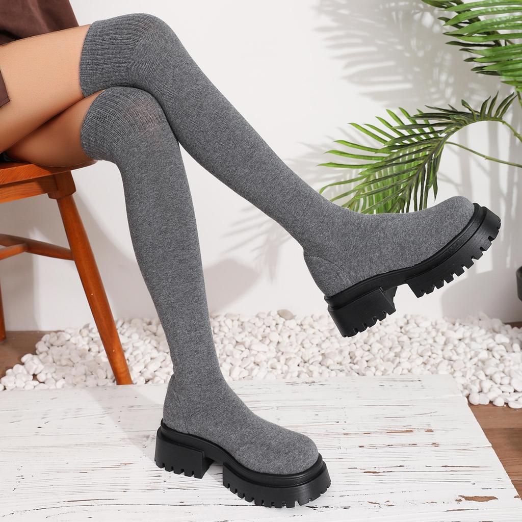 Women Knee-High Boots Comfortable Elastic Socks Boots Outdoor Thick Sole Shoes For Women Autumn/Winter Brand Fashion Boots Women