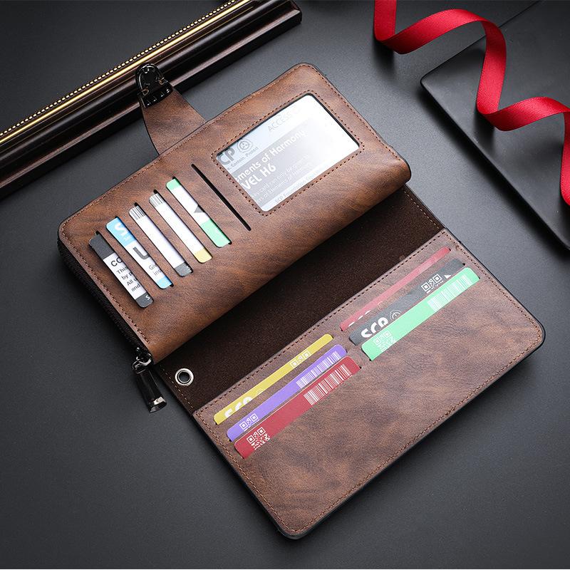 Pu Handhold Long Zipper Wallets Men Women  Business Coin Pocket Multi-Card Slot Card Case Wallet Luxury Purse Phone Bag