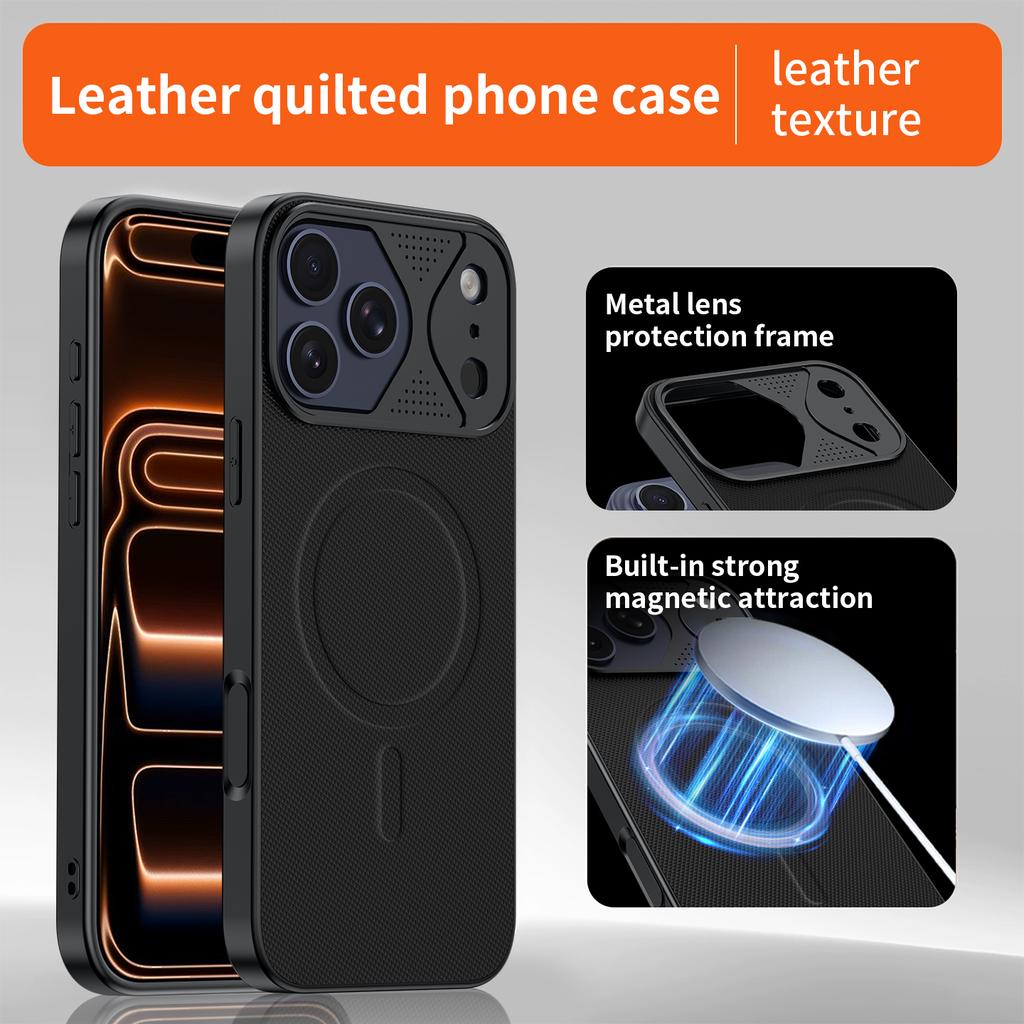 Original Business PU Leather For MagSafe Magnetic Phone Case For iPhone 13 14 15 16 17 Pro Max Metal Lens Frame Protect Cover
