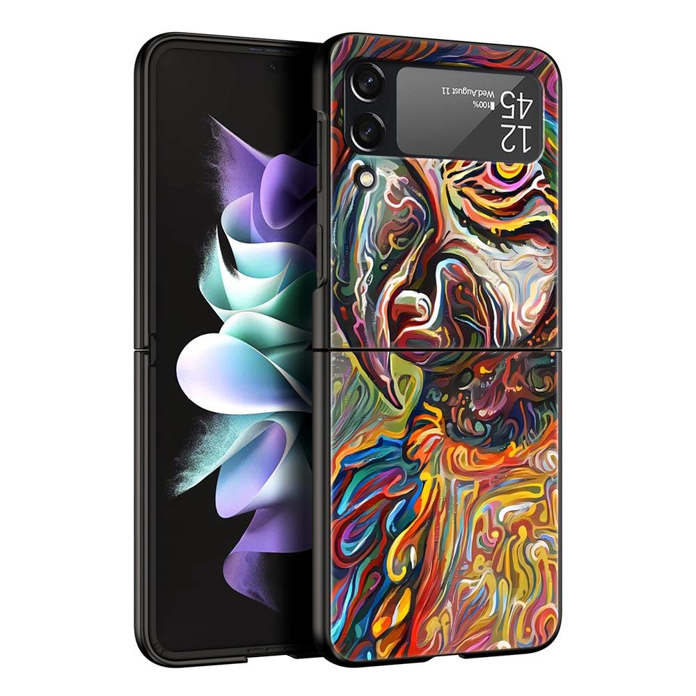 Abstract Surreal Animal Lion Phone Case for Samsung Galaxy Z Flip 3 4 5 Black Folding Mobile Shell Hard PC Coque Protect Cover