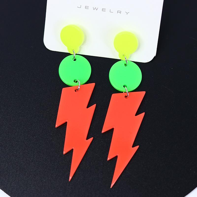 Foreign Trade Lightning Earrings Earrings Fluorescent Color Design Sense Contrast Color Personality Acrylic Earrings Earrings Women