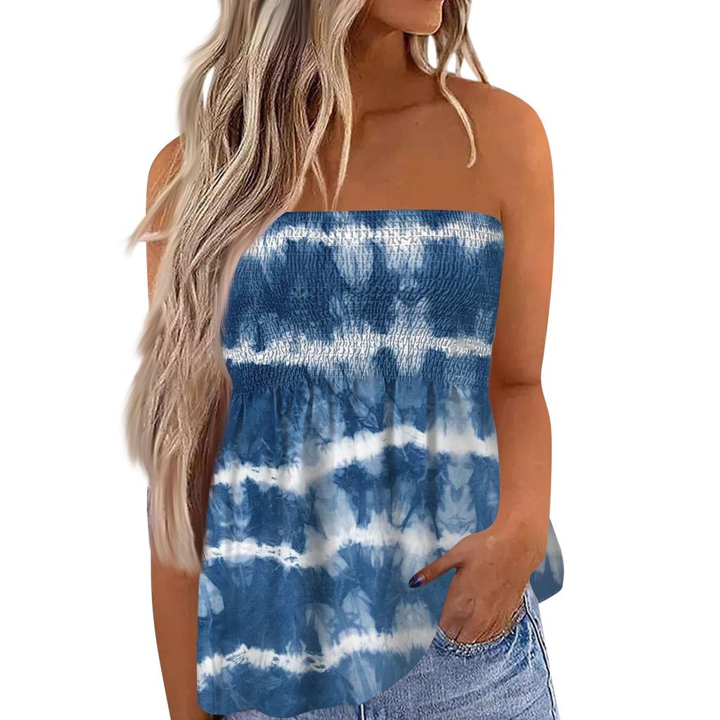 Tube Tops For Women,Cute Sexy Off Shoulder  Print Sleeveless T-Shirt