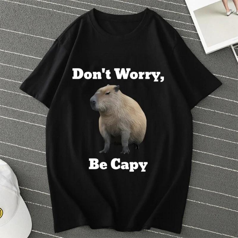 Don't Worry Be Capy Capybara Print Cotton Men‘s T-Shirt  And Women Tee Clothing Casual O-Neck Short Sleeve Streetwear T-Shirt