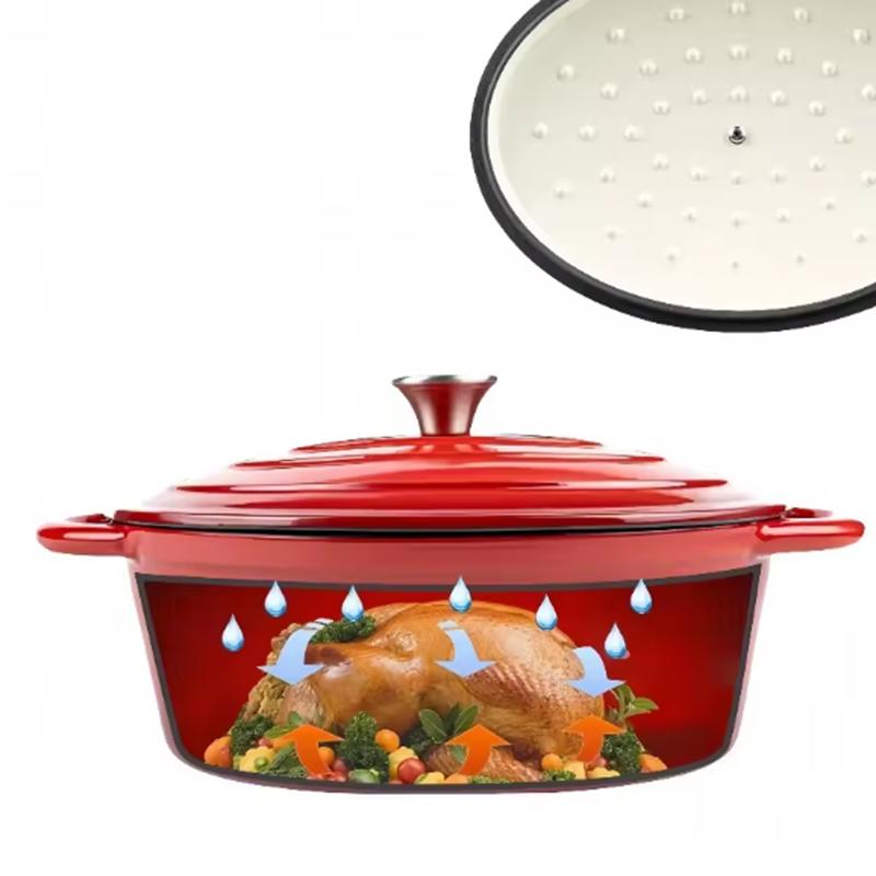 Panela de Ferro Fundido Esmaltado para Cozinha Panelas Antiaderentes Forno Holandês Panela Oval Panelas Quentes com Tampa e Alças