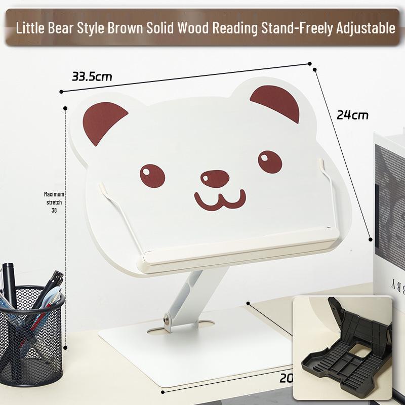 Adjustable Solid Wood Bear Book Stand for Kids and Students