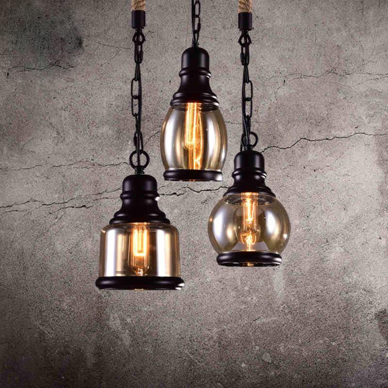Vintage Loft Pendant Lights Black Industrial Style Amber Glass /Restaurant Retro Room Bar Bed Room Other Bedrooms Hanging Lights