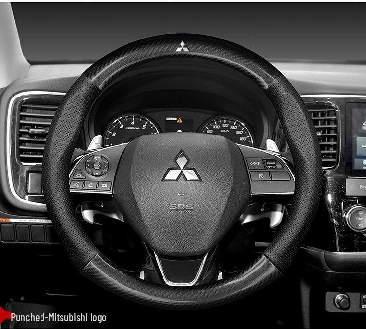 Genuine Leather & Carbon Fiber Steering Wheel Cover for Mitsubishi: Fits ASX, Pajero Sport, Galant, Outlander - Men’s Style.