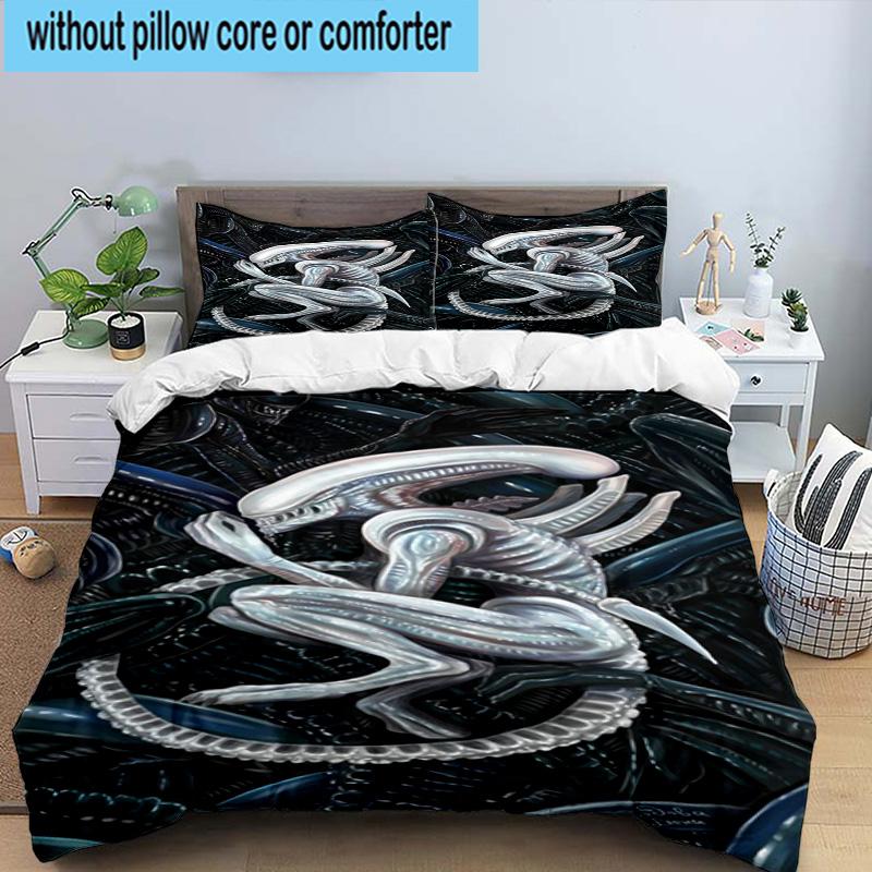 3PCS Alien Horror Artwork 3pcs Bedding,Including 3PCS Duvet Cover And 2pcs Pillowcases Perfect for Christmas,Ideal for Bedroom, Dormitory