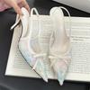 Fashion New Embroidery Flower Bow Design High Heels Women Sexy Pointy Toe Slingbacks Heeled Sandals Summer Elegant Party Dress Shoes