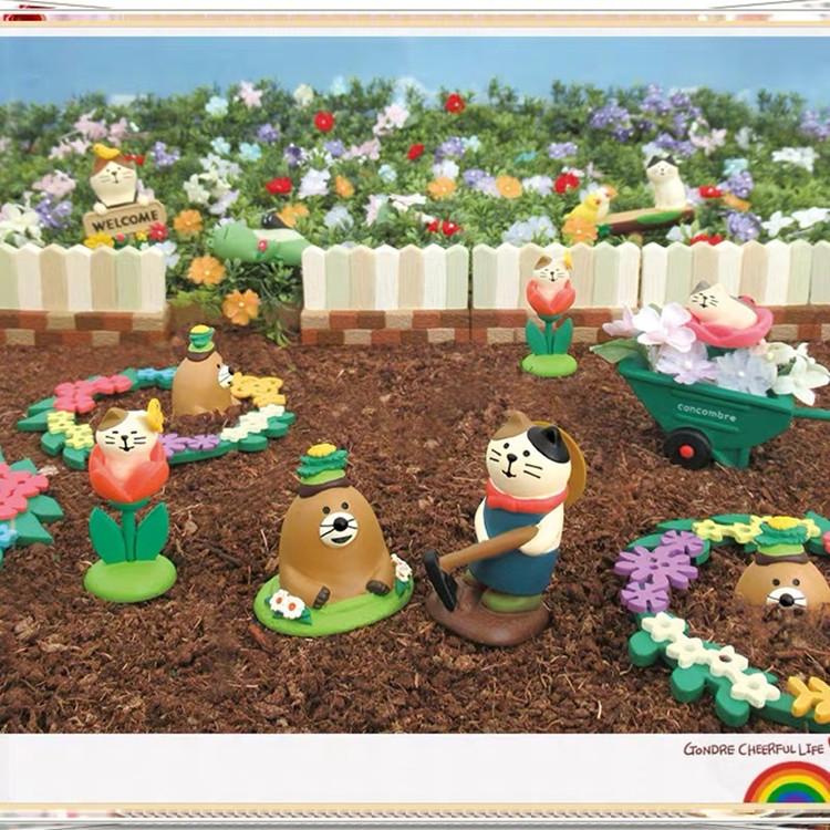 Spring Farm Garden Miniature Cute Cat & Frog Resin Ornaments