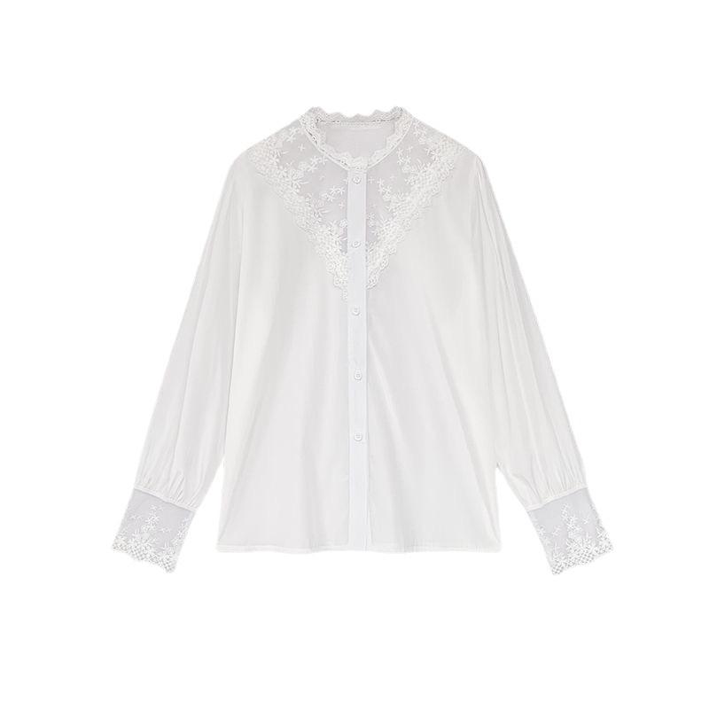 Lace Bottomed Shirt for Women Sense Spring and Autumn Design Niche Style Paired Scheming Top and Patchwork Shirt