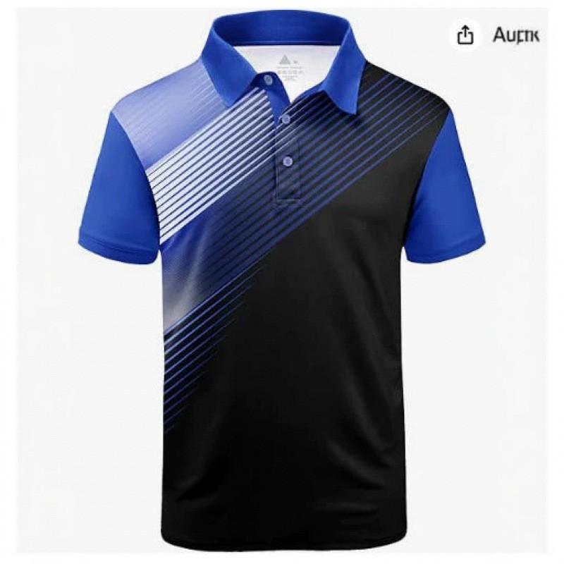 Mens Breathable Short Sleeve Polo Shirt With Digital Print Quick-Dry Loose Fit Casual Wear