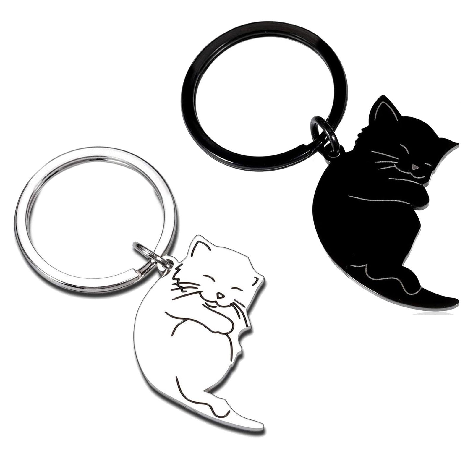 

Черно-белый мультяшный брелок для ключей с кошками, игривый брелок для кошек для пар, персонализированные подвески для ключей с котами, шарм