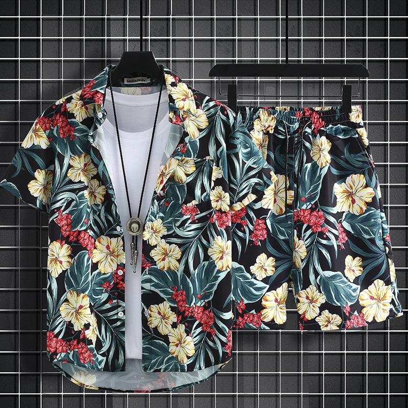 Versatile Men's Quick-Dry Shorts & Floral Shirt Set - Retro Hainan Island National Trend