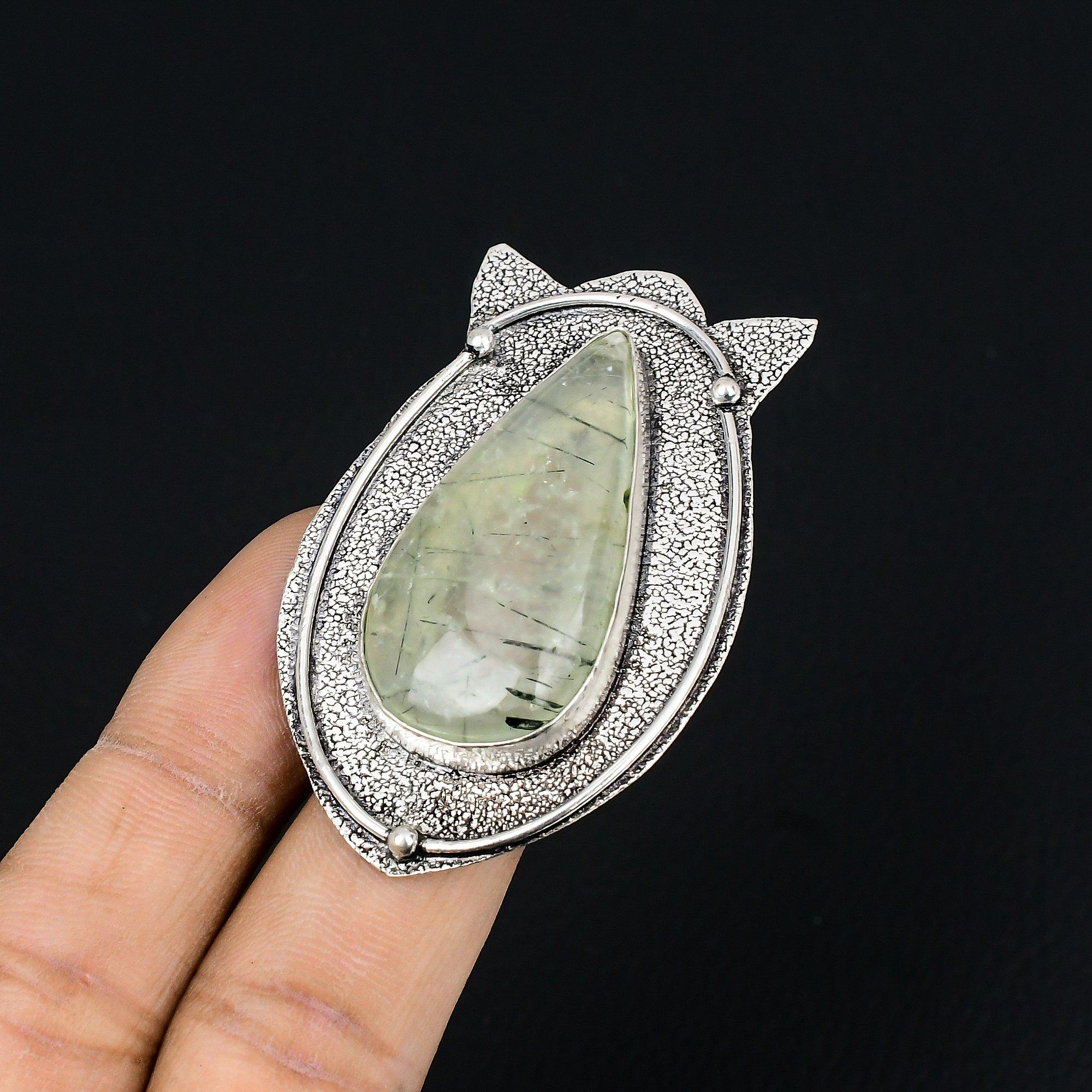 Mothers day Sale Sterling Silver Moss Prehnite Gemstone Ring Jewelry Size 6.5 6.5