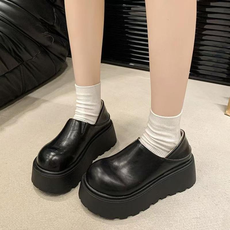 Autumn and Winter Thick-soled Height Increase Women's New Velvet To Keep Warm, One Pedal and Two Wear Loafer Cotton Shoes