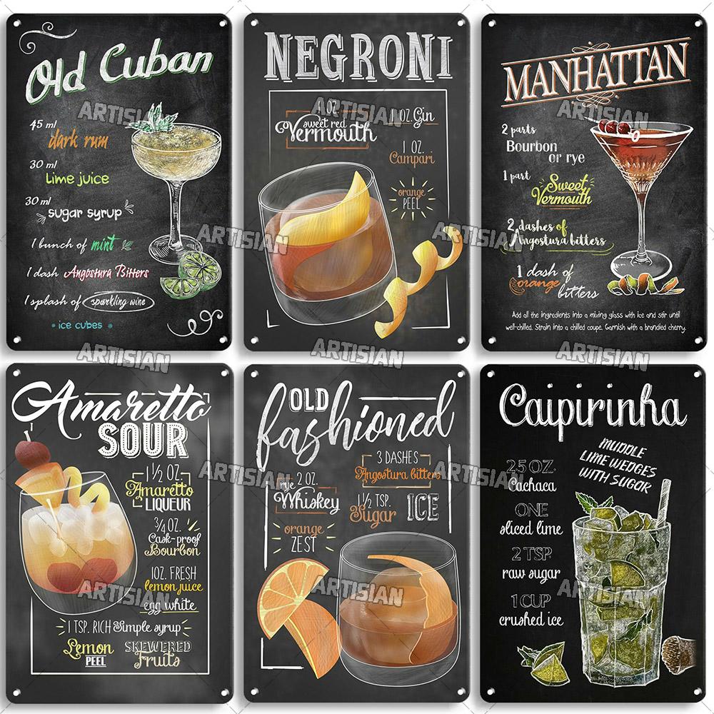 Mfoever Tin Sign Vintage Cocktail Recipe Metal Tin Sign Retro Bar Drink Menu Wall Art Decor for Pub Bar Man Cave Kitchen Rustic Iron Painting Pla