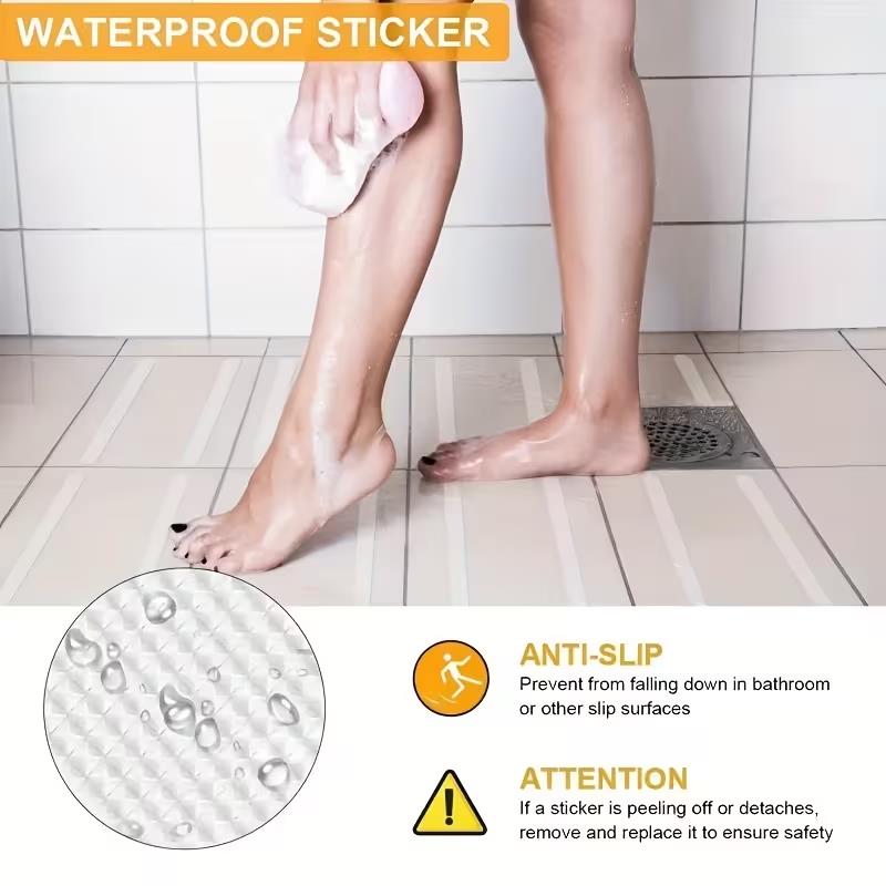 10pcs Anti-Slip PEVA Strips, Washable Transparent Self-Adhesive for Bathroom, Steps, Stairs - Safety Grip
