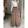Women High Waist Jupe Korean Pleating Swing Skirt Vintage Fashion Spring Office Falda Holiday Loose Solid Long Skirt