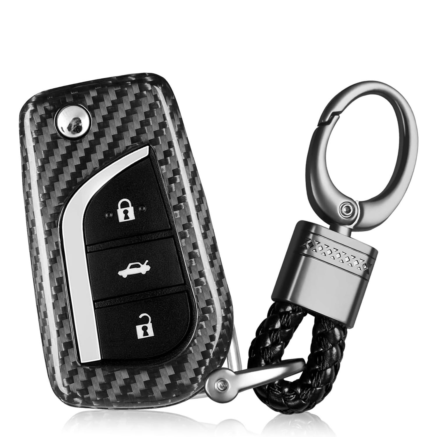 

Real Carbon Fiber Key Fob Cover For Toyota Fortuner Tundra Camry RAV4 Highlander Corolla Key Shell Key Chain Smart Accessories CHINA