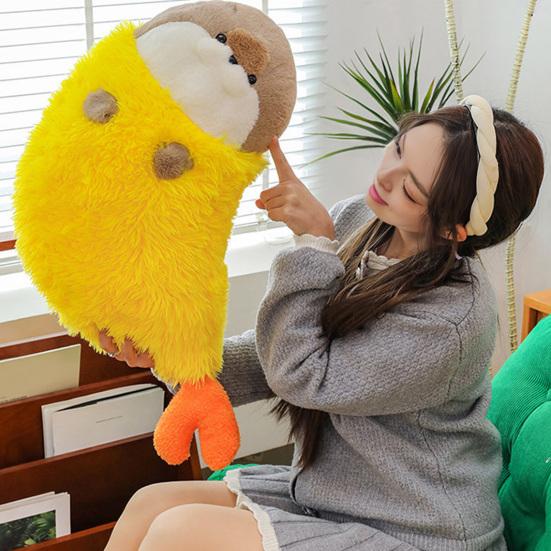 Fried Shrimp Seal Plush Pillow 70/90cm Soft Stuffed Hugging Doll with Invisible Zipper Cute Decorative Cushion Toy for Kids