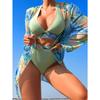 Neckholder Print Bikini Sets 3PCS Damen Badeanzug Mit Kimono Hohe Taille Bademode Weibliche Badegäste Baden Schwimmen Badeanzug Strandbekleidung